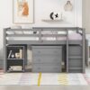 Full Loft Low Study Bed With Cabinet, Shelves And Rolling Portable Desk, Multiple Functions- Gray - Image 13