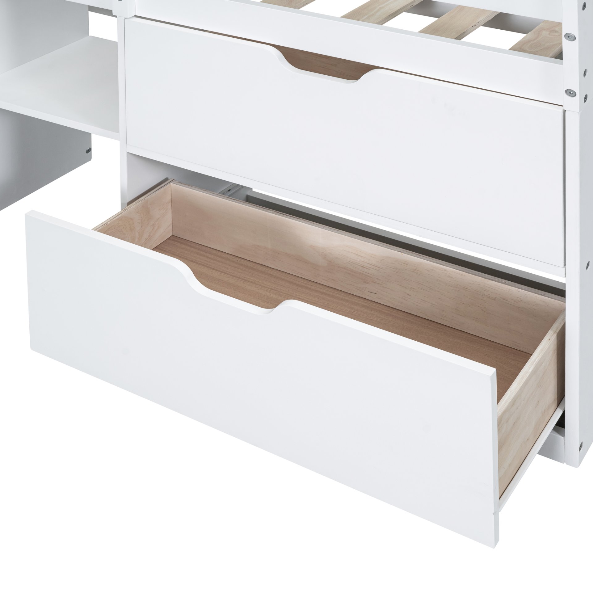Twin Size Low Loft Bed With Rolling Desk, Shelf And Drawers - White - Image 14