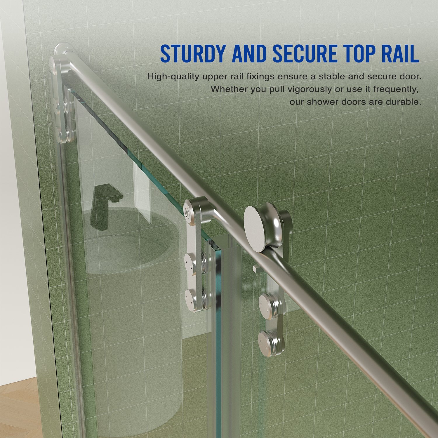 Frameless Shower Door, Sliding Shower Door, Premium 5 / 16" (8Mm) Thick Tempered Glass Shower Enclosure With Towel Bar, Double Side Easy Clean Coat, Finished With Buffer - Brushed Nickel - Image 7