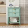 2 Drawer Side Table, American Style, End Table, Suitable For Bedroom, Living Room, Study - Light Green - Image 2
