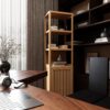 Bamboo Storage Tall Slim Cabinet With Shutter Door And 3 Tier Shelves For Living Room, Kitchen, Bathroom - Natural / Natural Multi / Natural Wood - Image 4