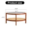 Modern Minimalist Circular Double Layer Solid Wood Coffee Table With Glass Top, Rattan Layer - Walnut - Image 3