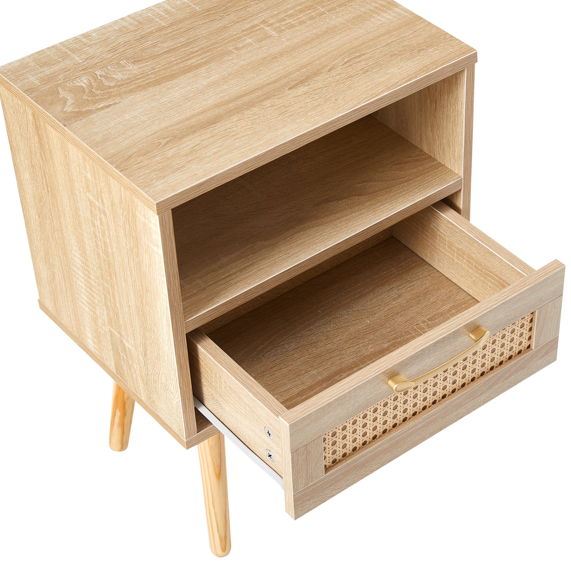 15.75" Rattan End Table With Drawer And Solid Wood Legs, Modern Nightstand, Side Table For Living Room, Bedroom - Natural - Image 13
