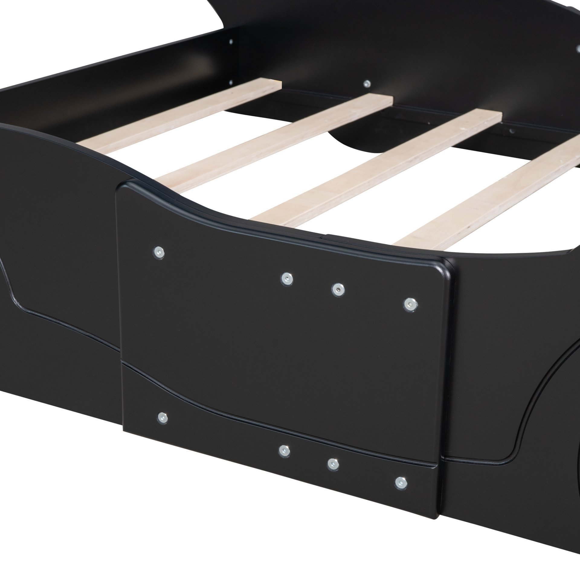 Full Size Race Car Shaped Platform Bed & Wheels - Black - Image 9