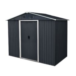 8Ft X 4Ft Outdoor Metal Storage Shed With Sliding Door And Foundation For Backyard, Patio, Lawn - Black / White