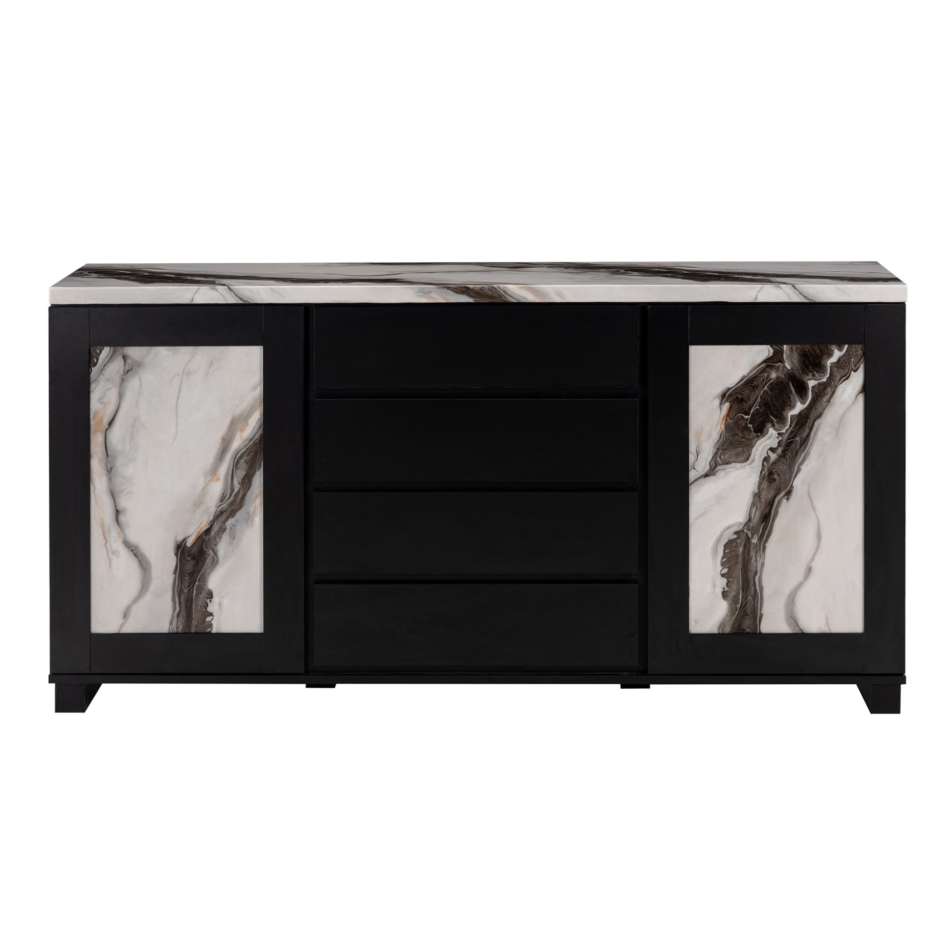 Stacey - Buffet With Storage Drawers And Marble Detailing - Black / Marble - Image 4