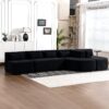 Upholstered Sofa Free Combined Sofa Couch With 2 Chaise Lounge And 5 Back Pillows For Living Room - Black - Image 18
