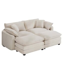Light Corduroy 2 Seater Sofa With Ottoman Sofa Bed Functionality For Small Living Spaces - Beige