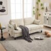 Modern Style Chenille 2 Seater Sofa With LED Light, USB Port, Storage Bag, Wood Legs - Beige - Image 10