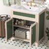 Bathroom Vanity Cabinet With Ceramic Sink Combo Set, Frame Modern Bathroom Storage Cabinet With Height Adjustable Shelf - Beige / Green - Image 27