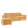 Modern Deep 3 Seat Sofa Couch With Ottoman, Polyester Sofa Sleeper Comfy Upholstered Furniture For Living Room - Yellow - Image 15