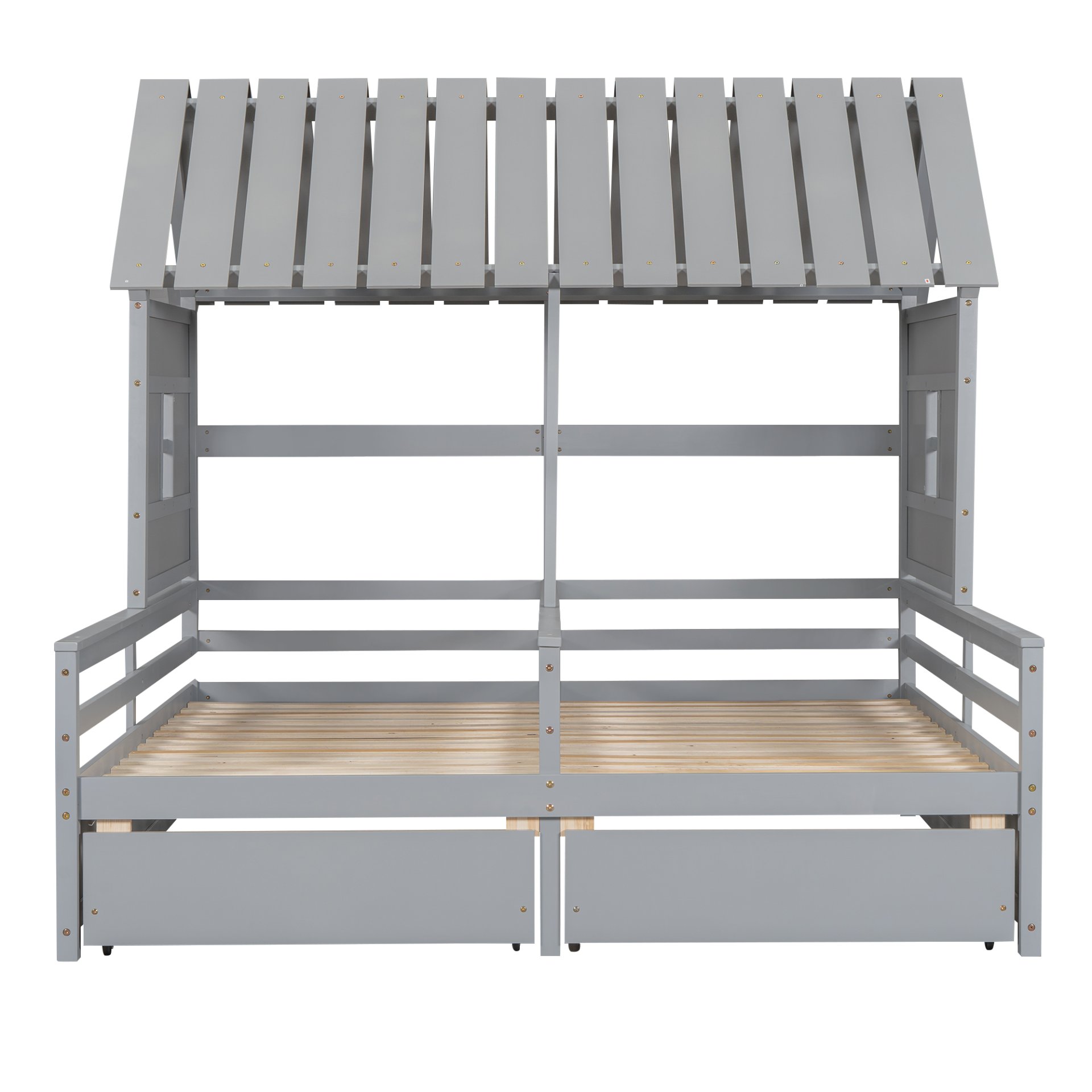 Twin Size House Platform Beds With 2 Drawers For Shared Use - Gray - Image 7