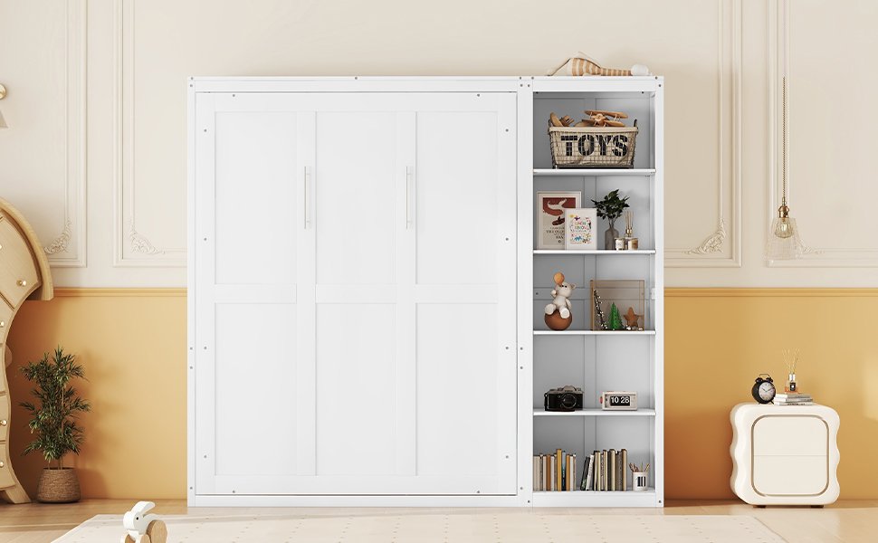 Full Size Murphy Wall Bed With Shelves - White - Image 17