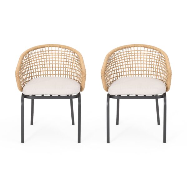 Outdoor Wicker Chair With Powder Coated Iron Legs - Light Brown