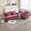 Mid Century Modern Chenille Fabric Loveseat Sofa, 2 Seat Upholstered Couch With Wood Feet - Wine Red - Image 12