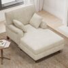 Oversized Chaise Lounge Chair Indoor With 2 Comfy Pillows Rolled Arms Corduroy Fabric Sleeper Sofa Chair For Living Room Bedroom - Beige - Image 5