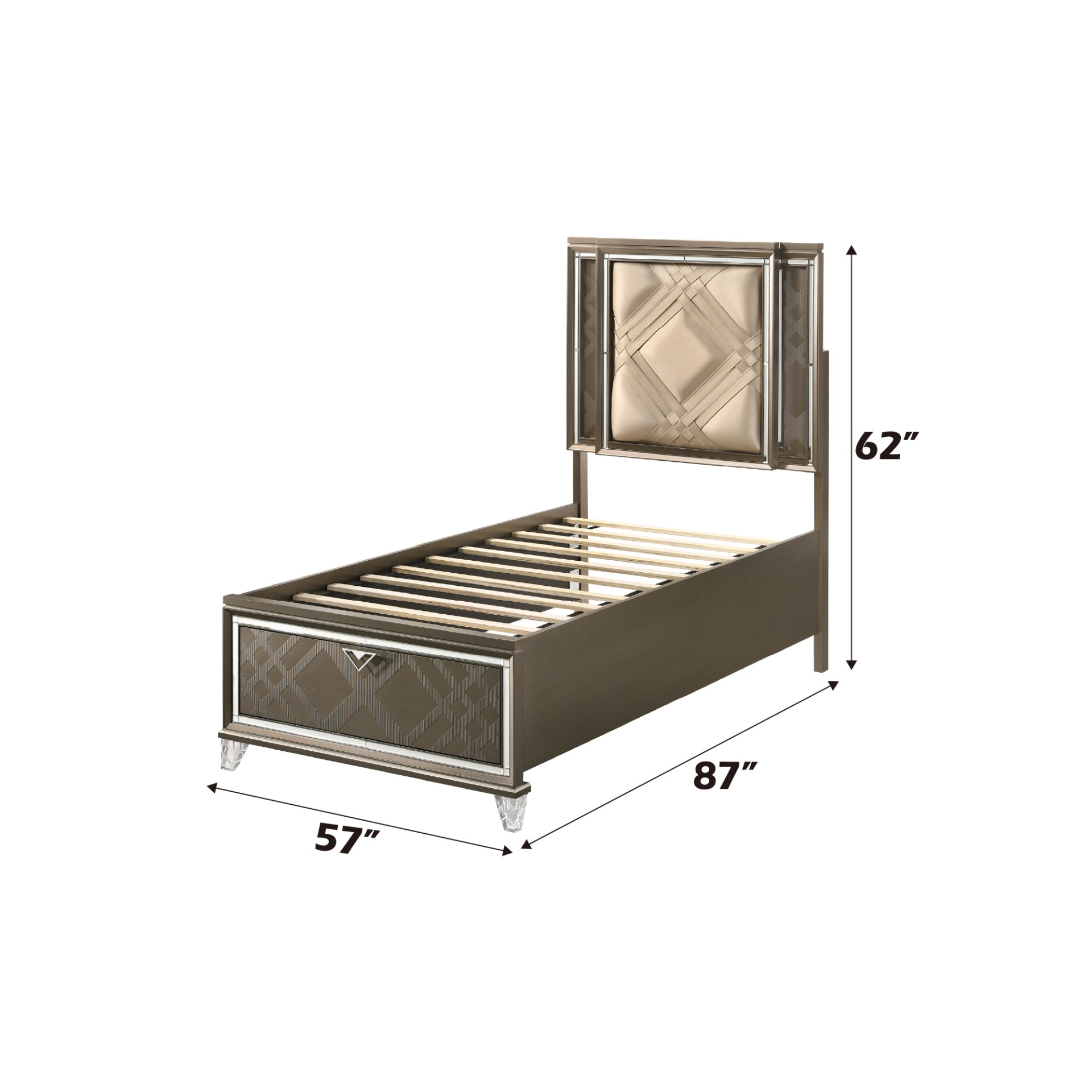 Skylar - Full Bed With LED & Storage - Dark Champagne - Image 3