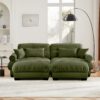 Modern Over Size Velvet 2 Seater Sofa With Ottoman Round Bolster Armrests Waist & Throw Pillows - Olive Green - Image 10