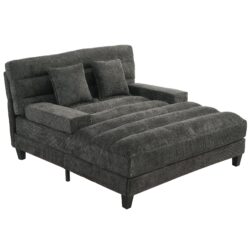Chaise Bed Lounge Sofa Chair With Adjustable Backrest And LED Light Strip - Gray