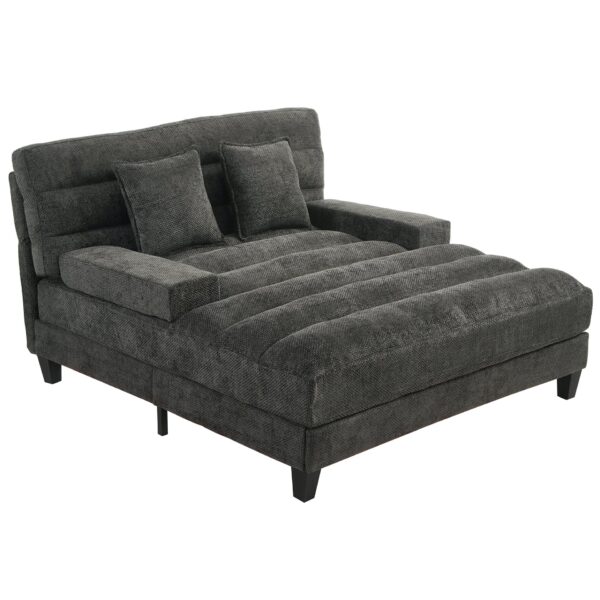 Chaise Bed Lounge Sofa Chair With Adjustable Backrest And LED Light Strip - Gray