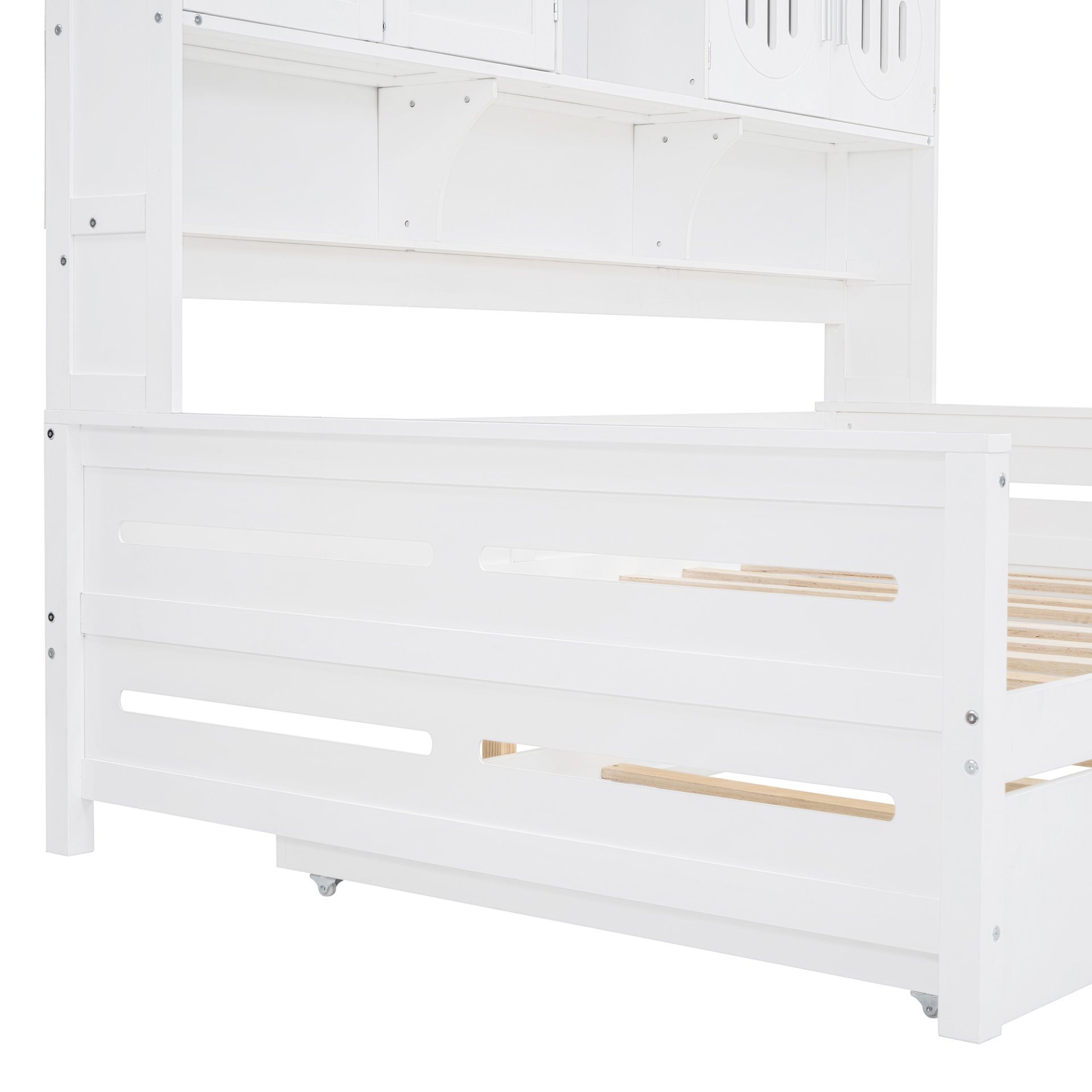Full Size Wooden Daybed With Twin Size Trundle, And All In One Cabinet And Shelf - White - Image 15