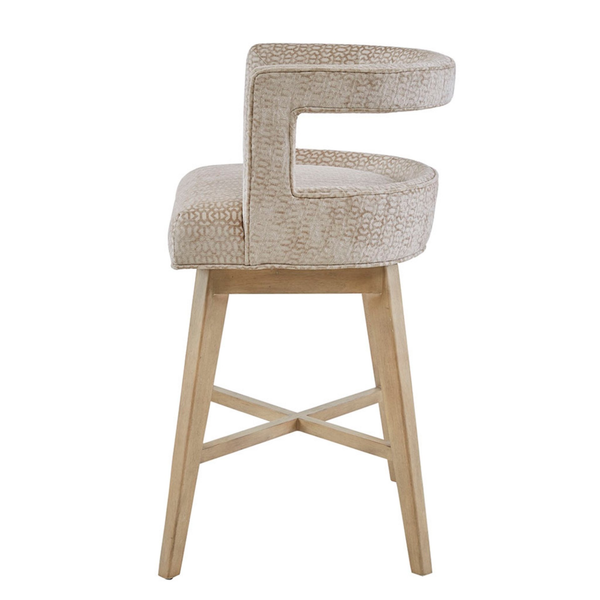 Contemporary Design Swivel Counter Stool With Low Back Support Polyester And Solid Wood - Cream - Image 4