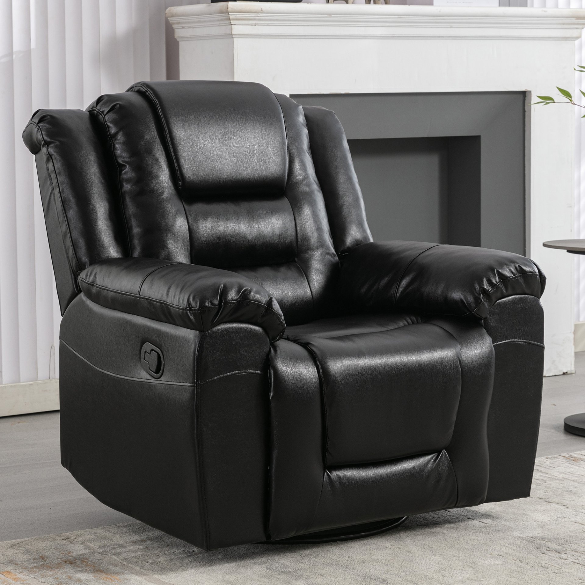 360° swivel And Rocking Home Theater Recliner Manual Recliner Chair With Wide Armrest For Living Room - Black - Image 7