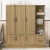 3 Door Storage Wardrobe For Dedroom With Shelves And 2 Drawers, Side Storage Shelves - Nature - Image 11