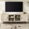 Modern Scandinavian 4 Door Herringbone 70" TV Stand For TVs Up To 80" - Dark Walnut - Image 5