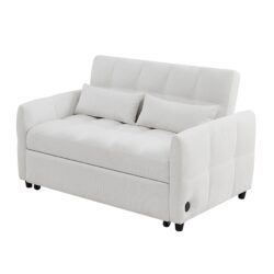Loveseat Sofa Pull Out Sofa Bed Tufted Sleeper Sofa With An Adjustable Backrest, 3 USB Ports And 2 Lumbar Pillows For Living Room - Beige
