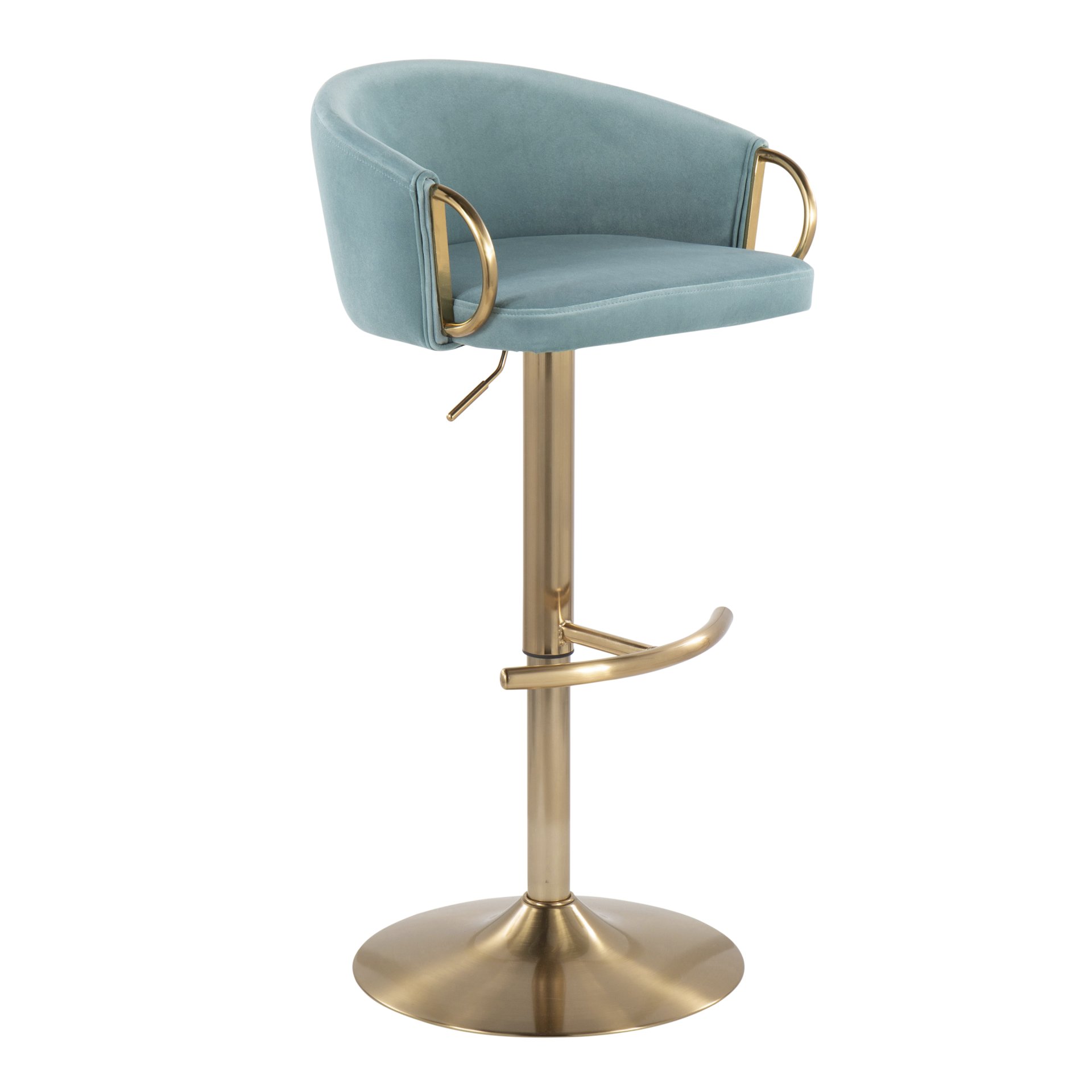 Claire - Contemporary / Glam Adjustable Bar Stool (Set of 2) - Gold / Light Blue - Image 2