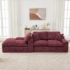 Cloud Sectional Sofa Upholstered Sofa Couch With Double-Layer Cushion And Side Pockets - Red - Image 8