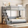 Full Over Full Size Murphy Bed With Hydraulic Lift & Desk Design - Gray - Image 18