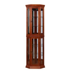 Corner Curio Cabinet With Lights, Adjustable Tempered Glass Shelves, Mirrored Back, Display Cabinet (E26 Light Bulb Not Included) - Light Walnut