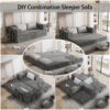 Convertible Couch Bed With 2 Pillows, 3 Seat Folding Floor Couch & King Size Bed Mattress, Diy Combination - Gray - Image 11