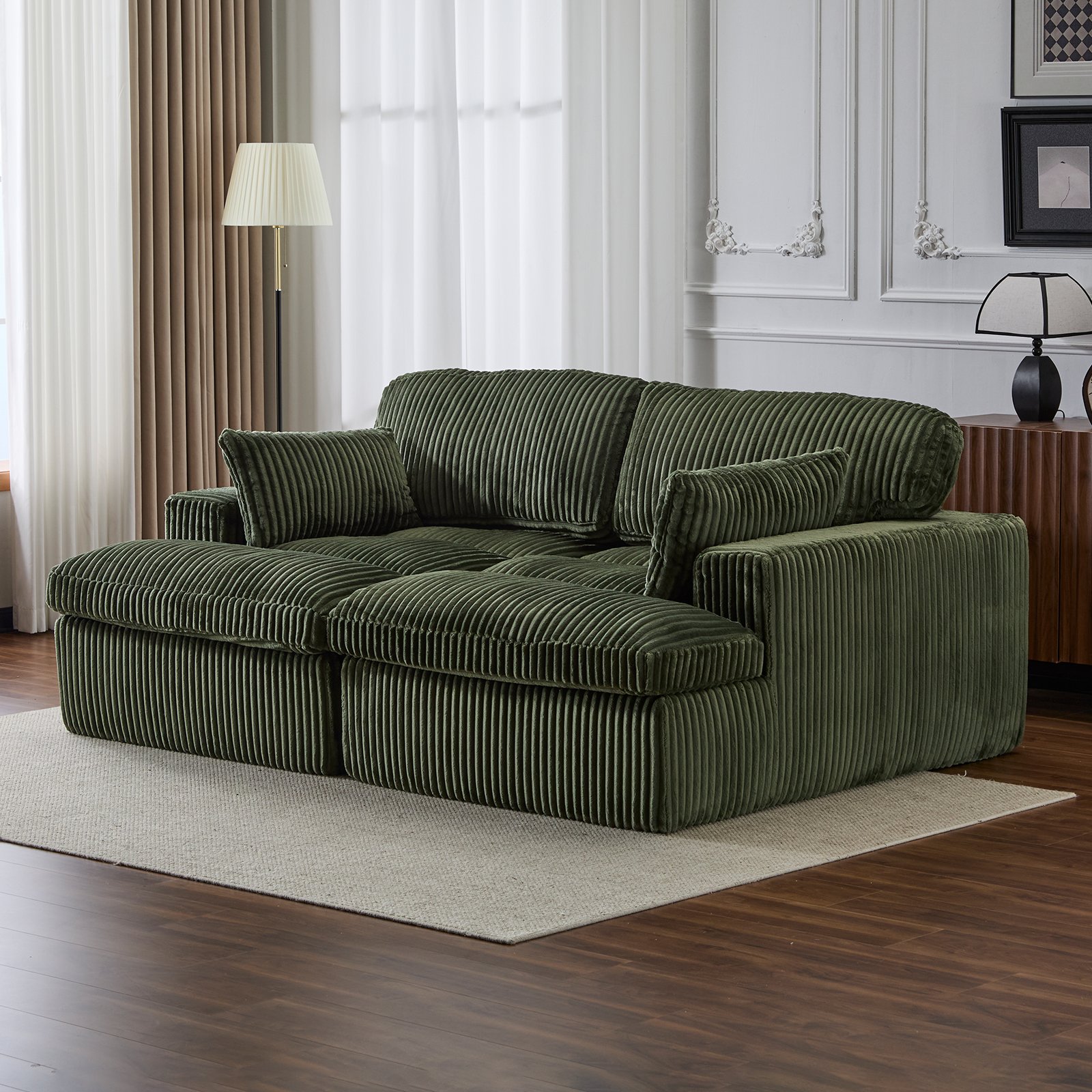 Double Chaise Lounge Chair Indoor, Oversized Upholstered Sleeper Cloud Couch, Deep Seat Sofa Bed - Green - Image 2