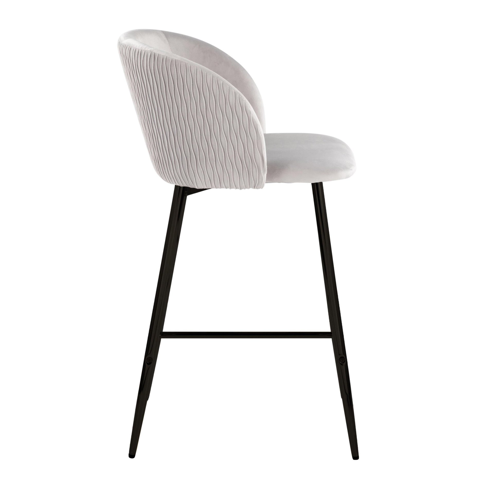 Fran - Pleated Waves Contemporary Fixed Height Counter Stool (Set of 2) - Black / Silver - Image 3