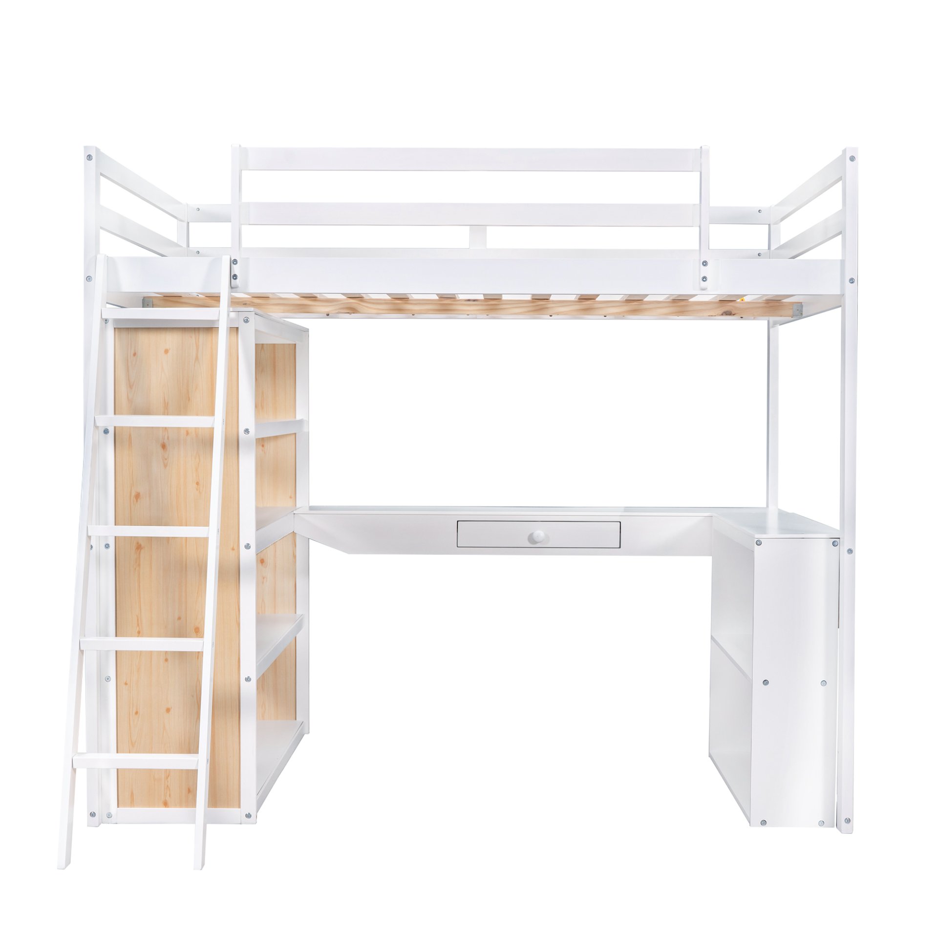 Full Size Loft Bed With Ladder, Shelves, And Desk - White - Image 7