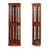 Corner Curio Cabinet With Lights, Adjustable Tempered Glass Shelves, Mirrored Back, Display Cabinet (E26 Light Bulb Not Included) - Light Walnut - Image 7