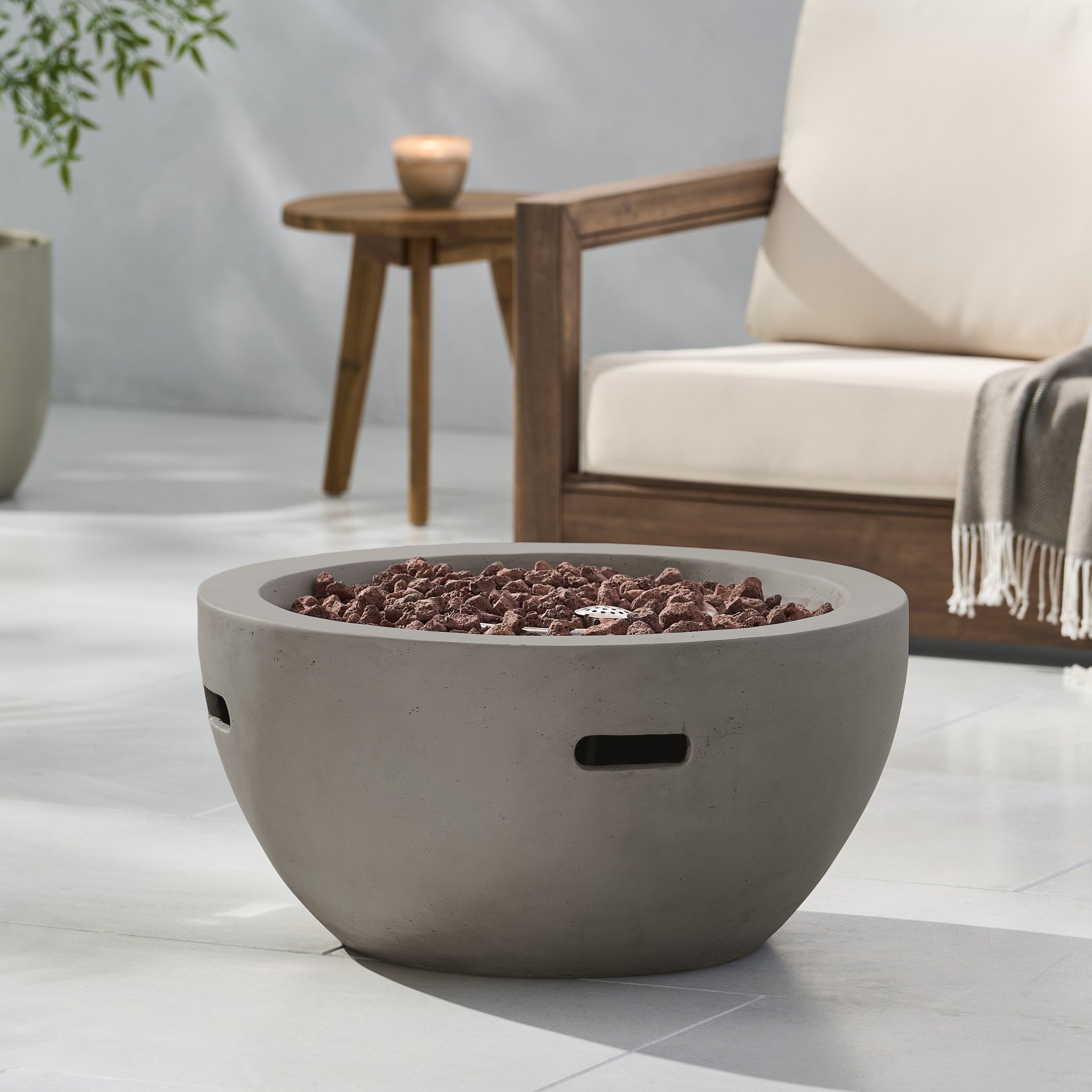 Bowl Shaped Propane Fire Pit 40000 Btu (Tank Cover Not Included) - Light Gray - Image 4