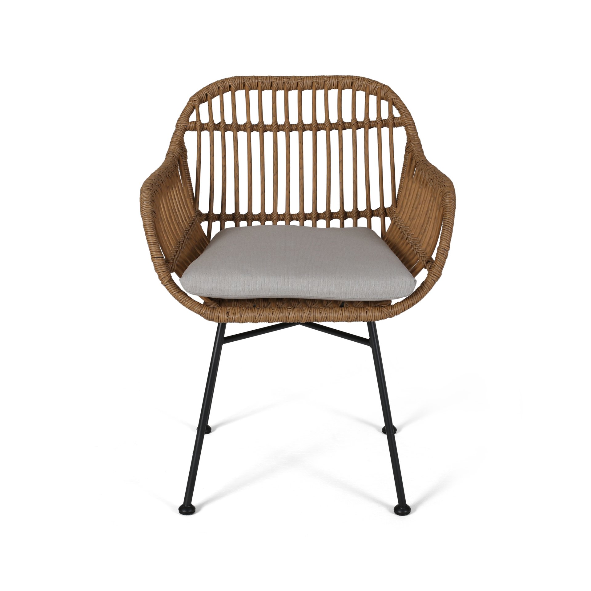 Outdoor Rattan Accent Chair With Metal Legs - Beige - Image 5