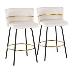 Cinch - Contemporary Fixed Height Counter Stool With Swivel With Round Footrest (Set of 2) - Black / Cream