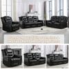 3 Seater Home Theater Recliner Manual Recliner Chair With Two Built-In Cup Holders For Living Room - Black - Image 6