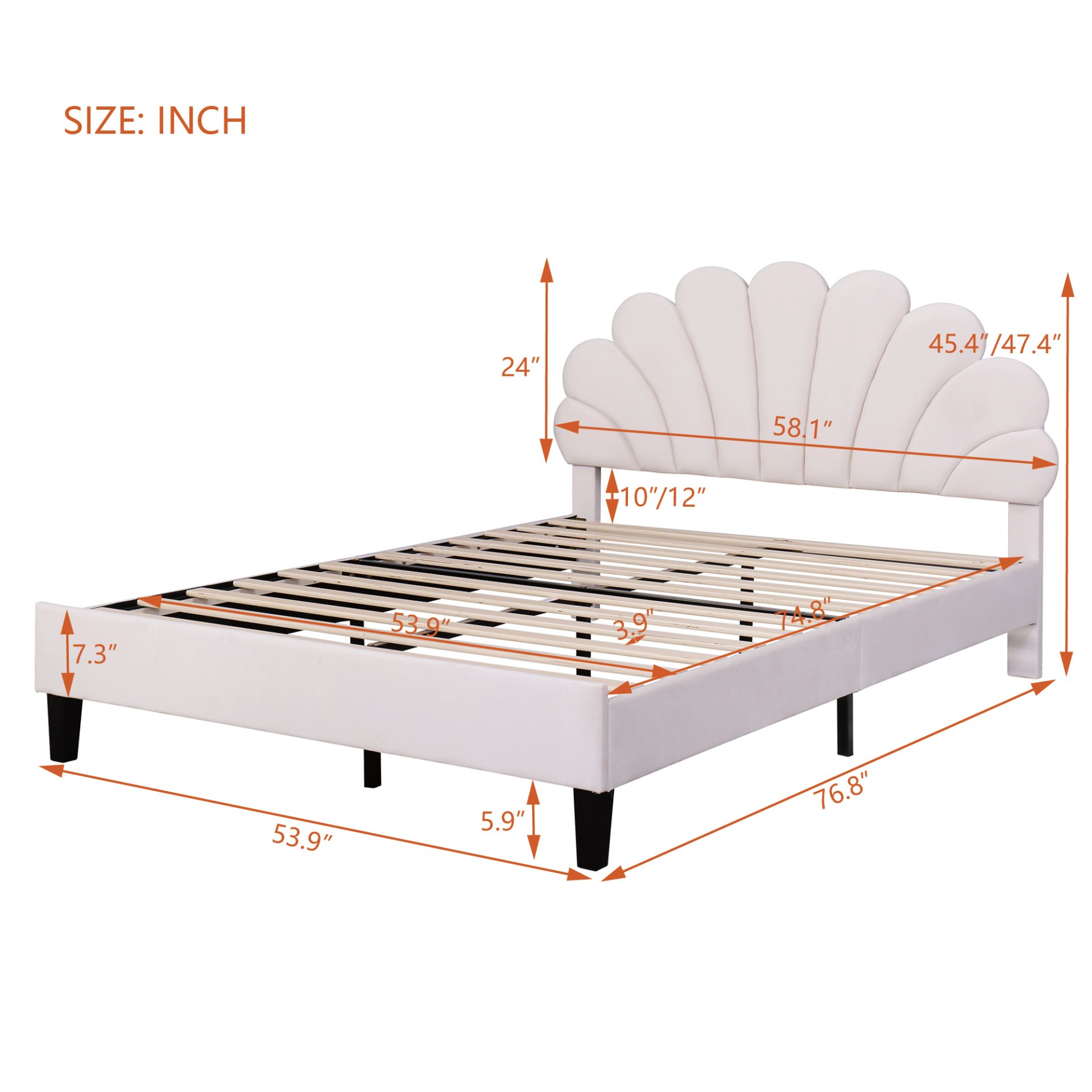 Full Size Upholstered Platform Bed With Flower Pattern Headboard - Beige - Image 12