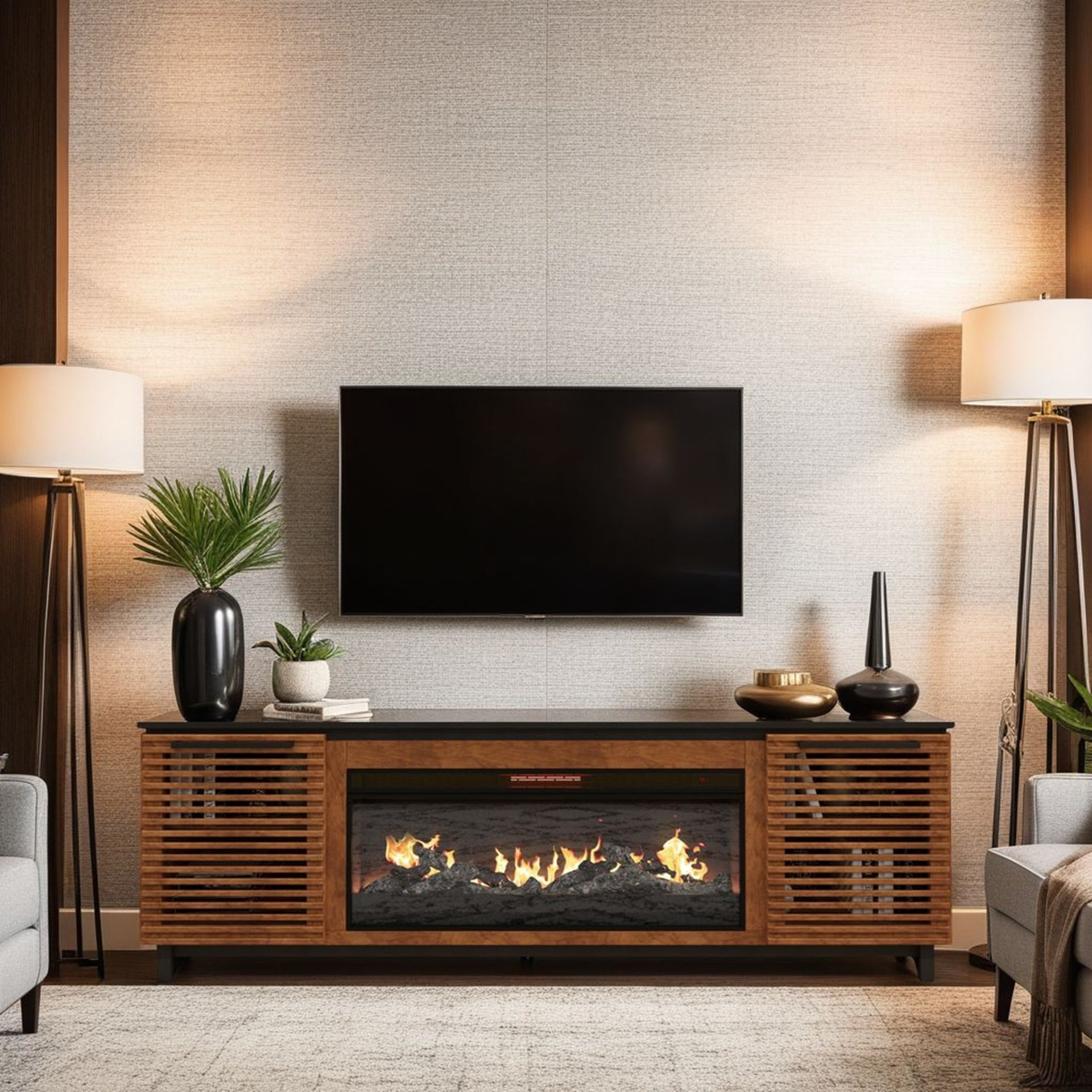 Graceland - Fireplace TV Stand Console For TVs Up To 100" - Black, Bourbon - Image 3