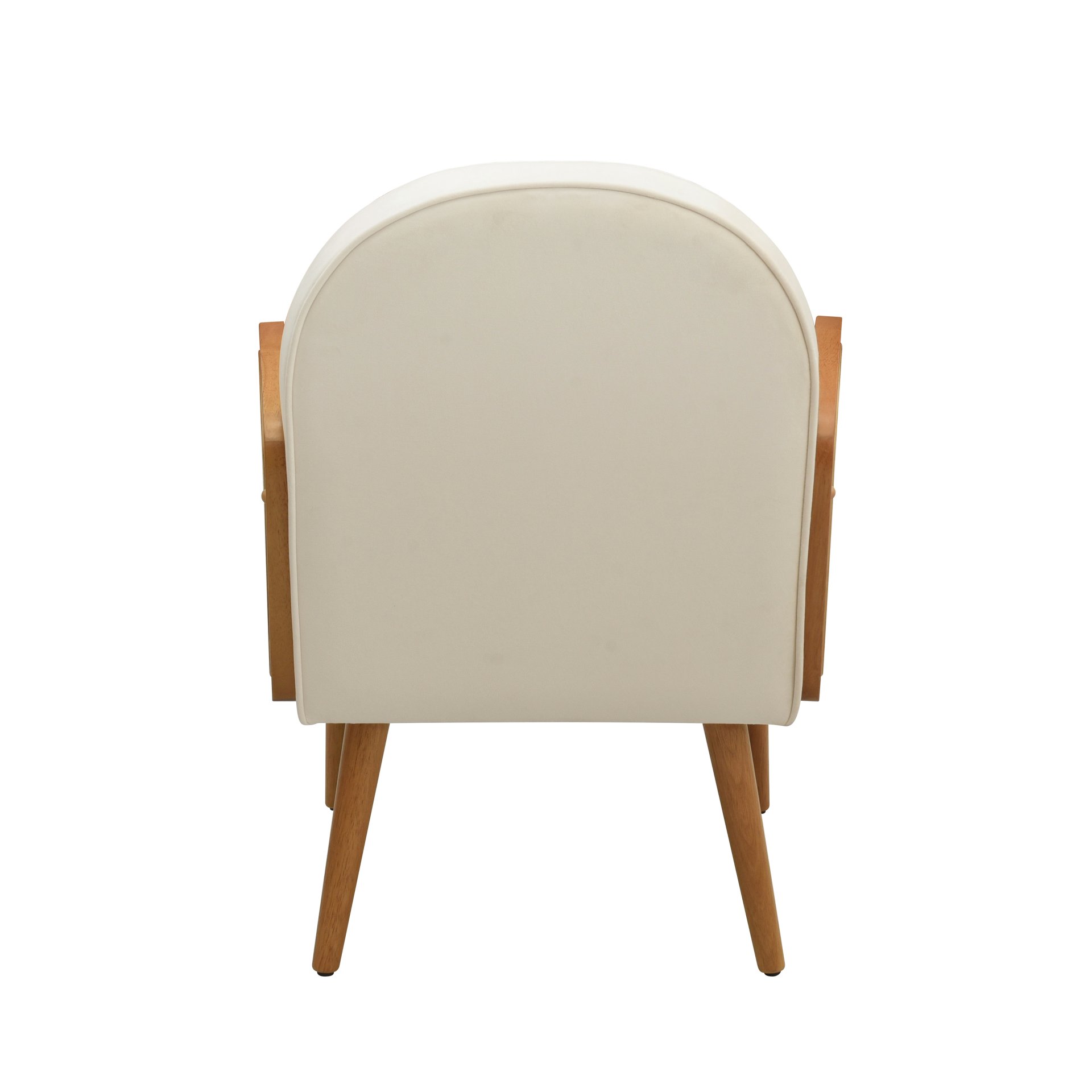 Mid Century Accent Chair With Rattan Armrests, Velvet Upholstery & Wooden Legs - Ivory - Image 10