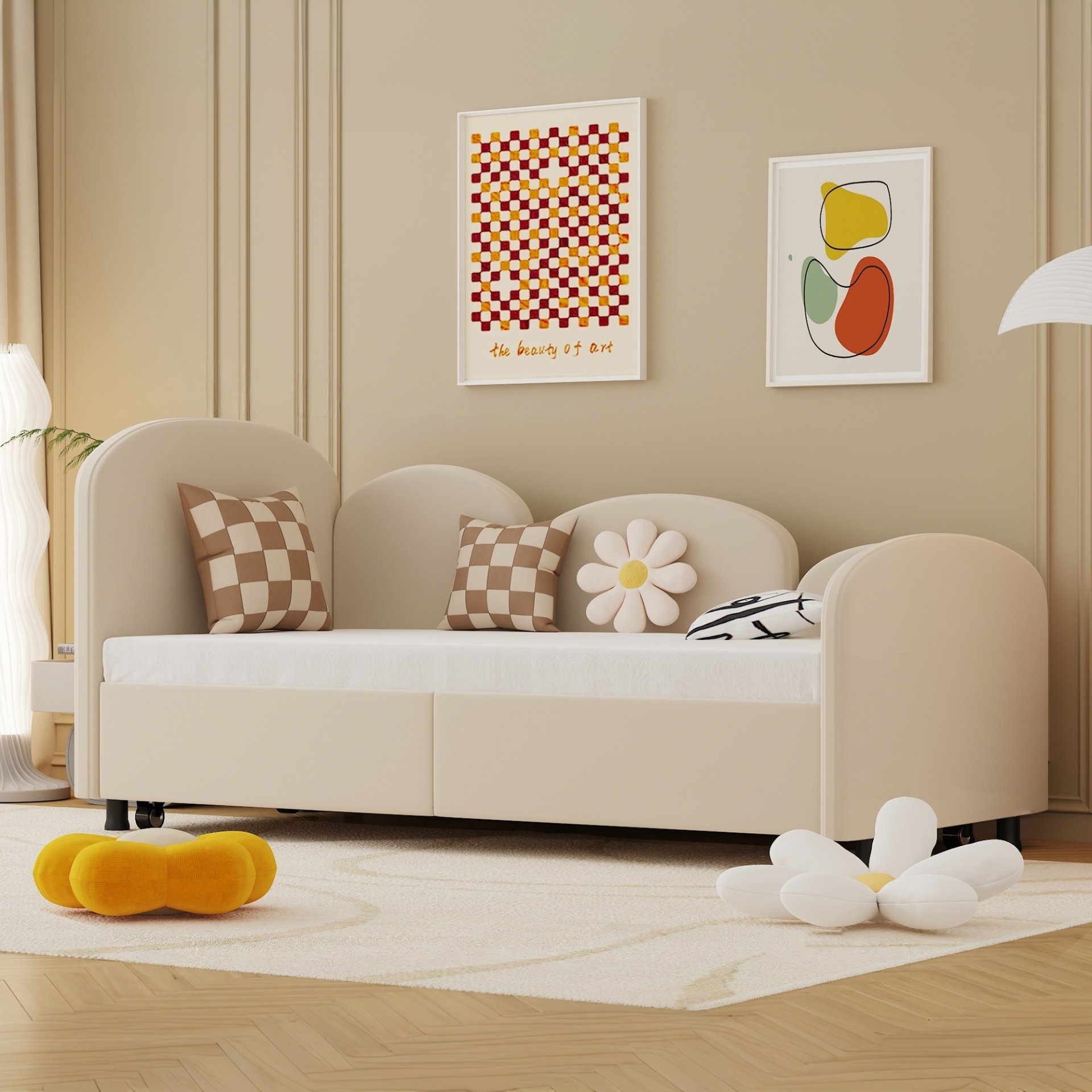 Modern Upholstered Daybed With Twin Size Bed Frames And Storage - Beige - Image 10