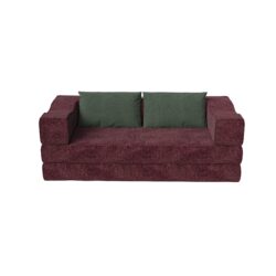 Convertible Couch Bed With 2 Pillows, 3 Seat Folding Floor Couch & King Size Bed Mattress, Diy Combination - Burgundy