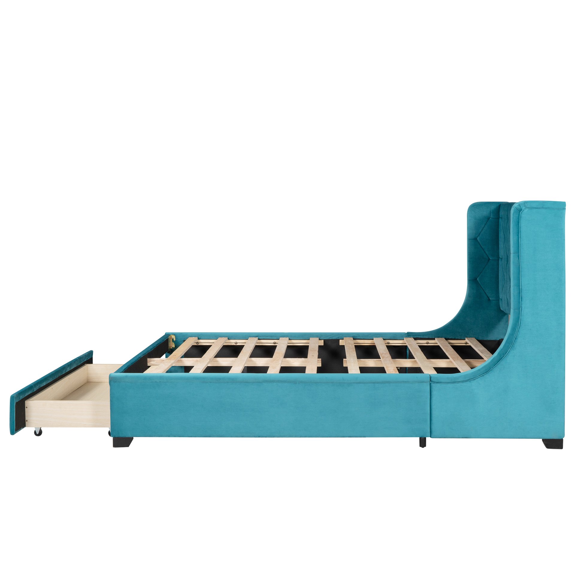 Queen Size Storage Upholstered Platform Bed With Wingback Headboard And A Big Drawer - Blue - Image 12