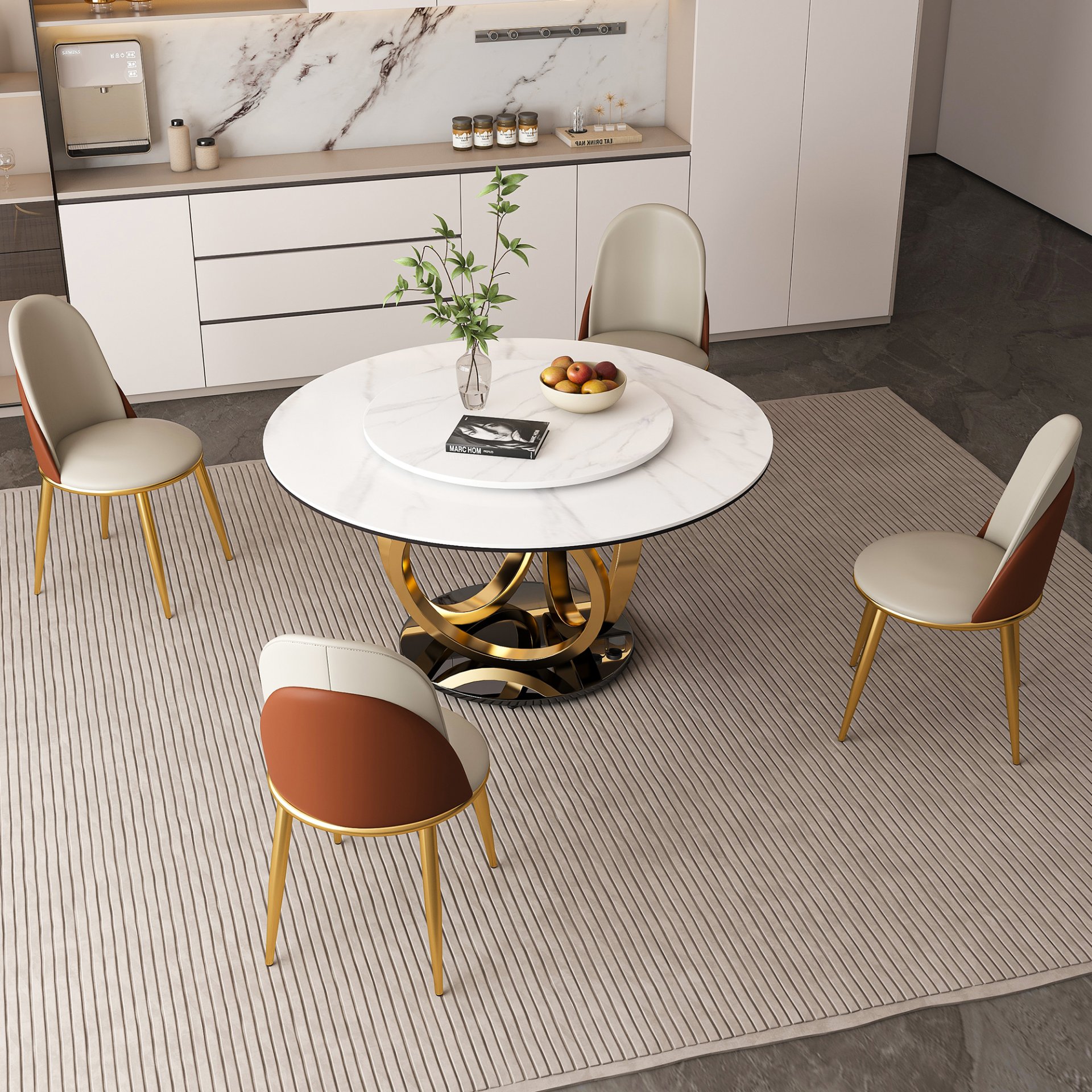 Round Dining Table With 360° Smooth Lazy Susan Stain / Heat - Gold / Black / White - Image 13